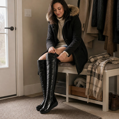 Patent Wedge Knee High Boots