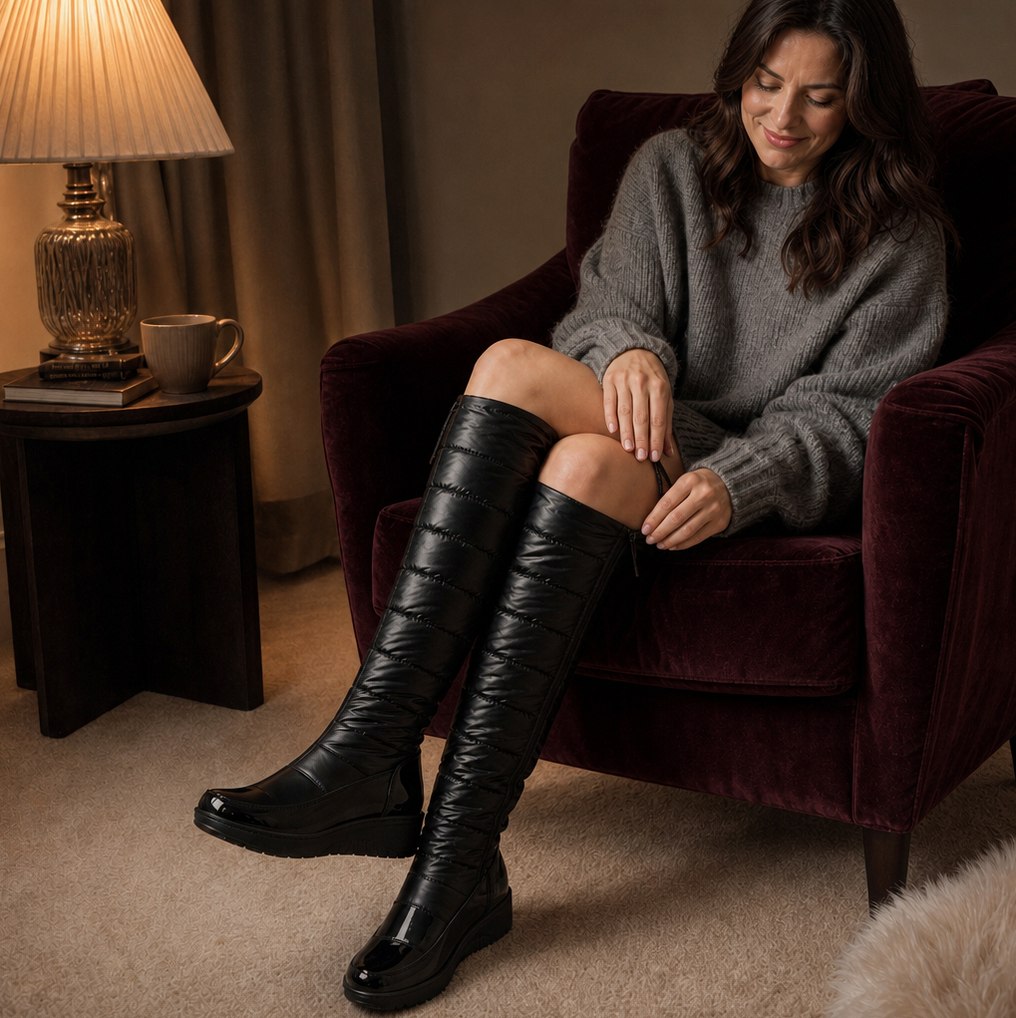 Patent Wedge Knee High Boots