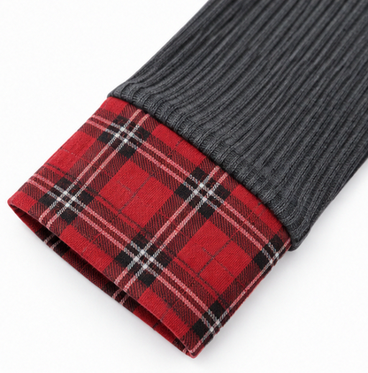Plaid Trim Half Zip Sweater