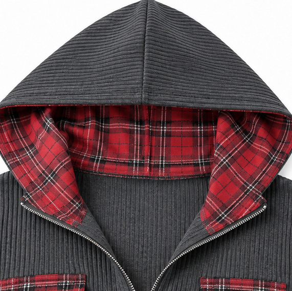 Plaid Trim Half Zip Sweater