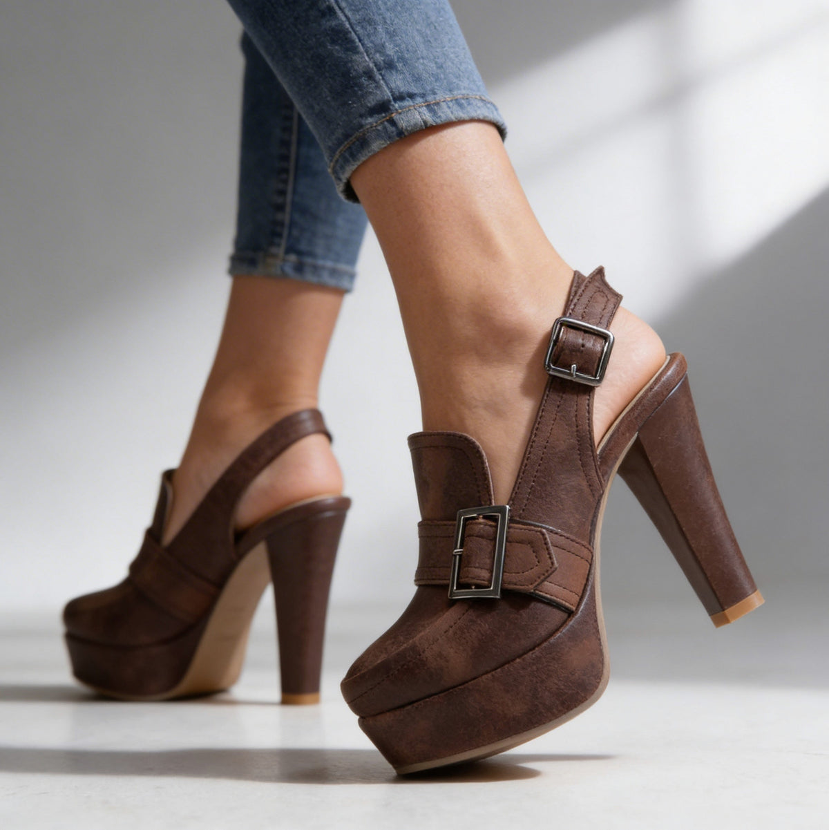 Platform Buckle Slingback Heels