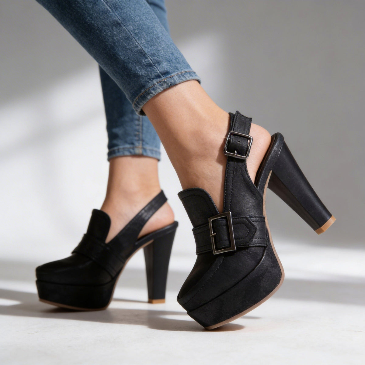 Platform Buckle Slingback Heels