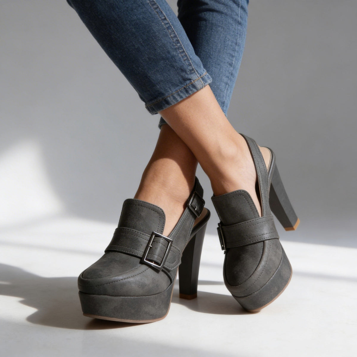 Platform Buckle Slingback Heels