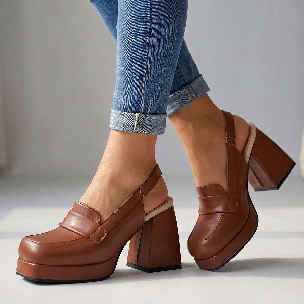 Platform Slingback Loafer Heels