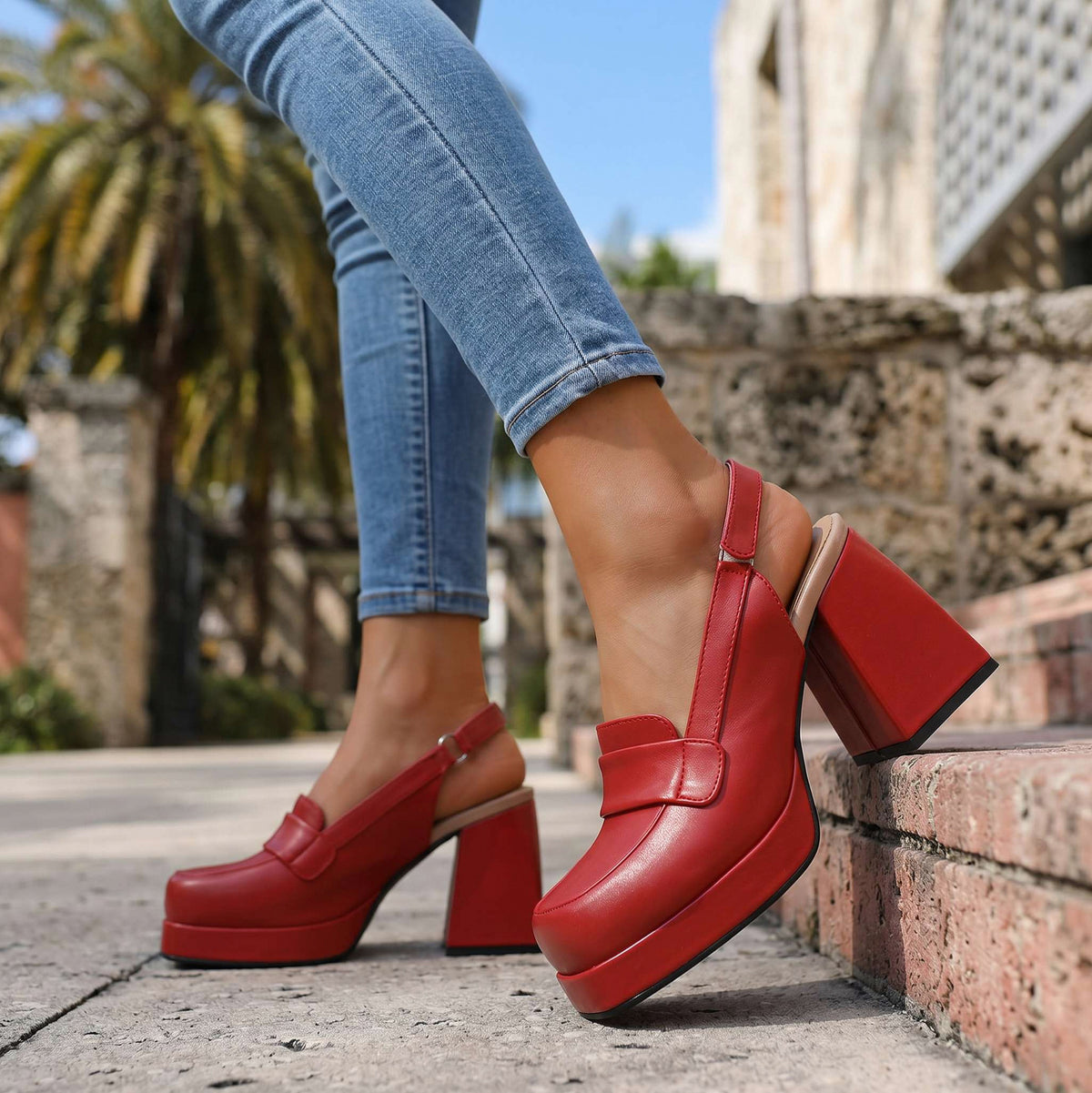Platform Slingback Loafer Heels