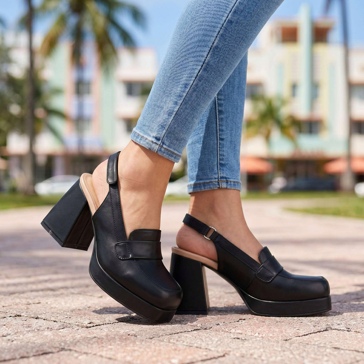 Platform Slingback Loafer Heels