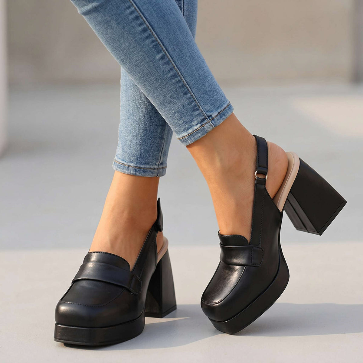 Platform Slingback Loafer Heels