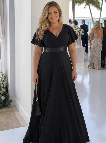 Pleated Flutter Sleeve Maxi Dress