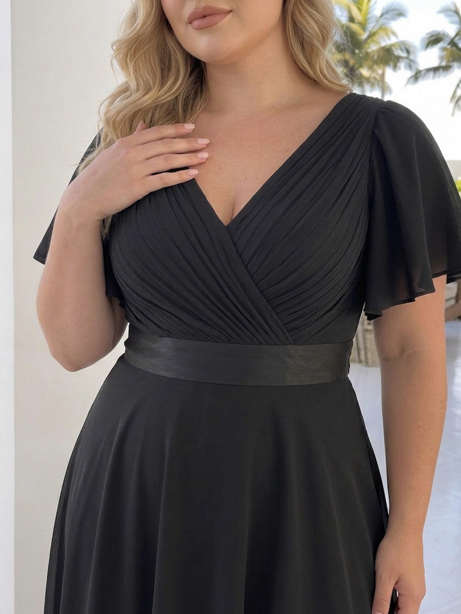Pleated Flutter Sleeve Maxi Dress