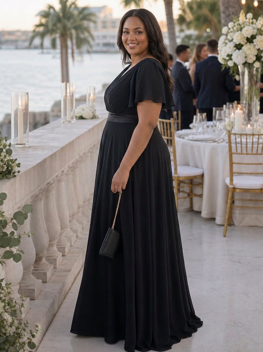 Pleated Flutter Sleeve Maxi Dress