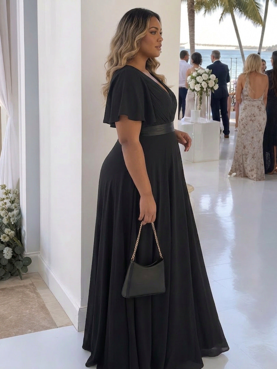 Pleated Flutter Sleeve Maxi Dress