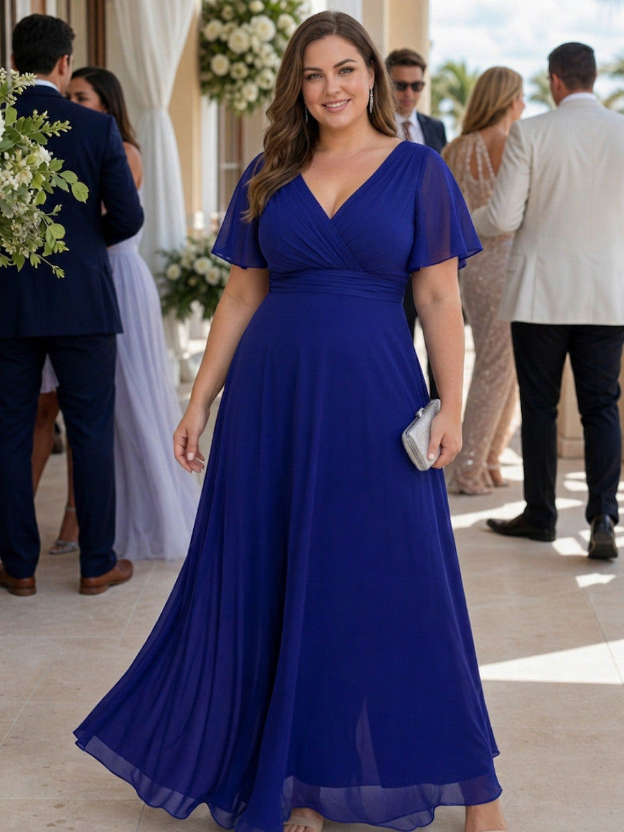Pleated Flutter Sleeve Maxi Dress
