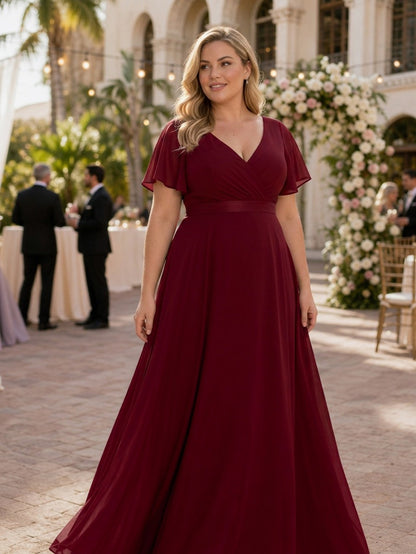 Pleated Flutter Sleeve Maxi Dress