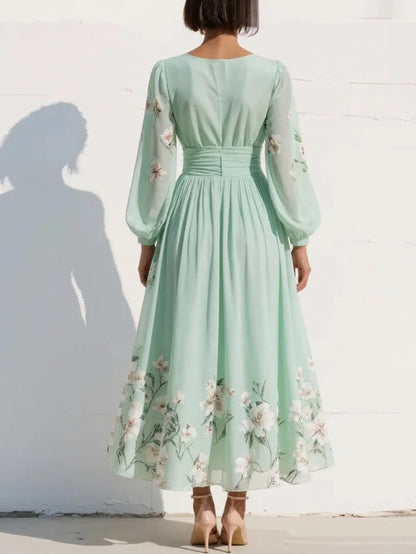 Pleated Long Sleeve Maxi Dress
