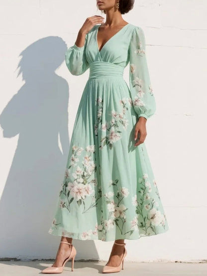 Pleated Long Sleeve Maxi Dress