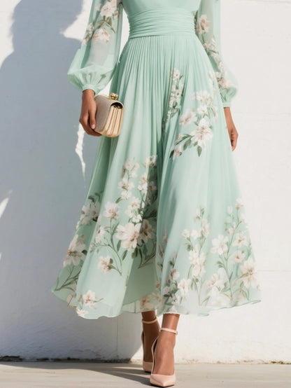 Pleated Long Sleeve Maxi Dress