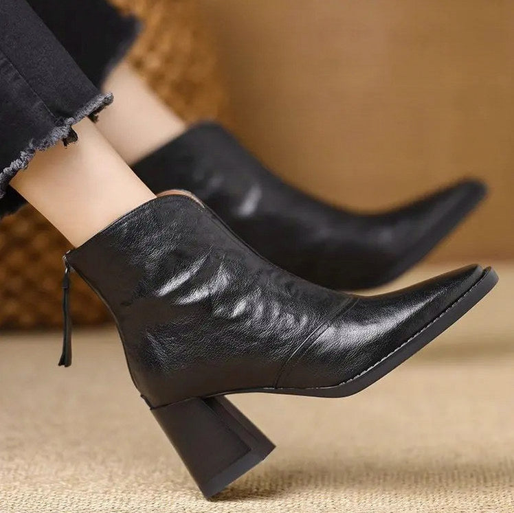 Pointed Toe Block Heel Ankle Boots