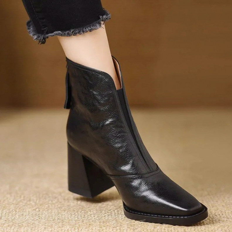 Pointed Toe Block Heel Ankle Boots