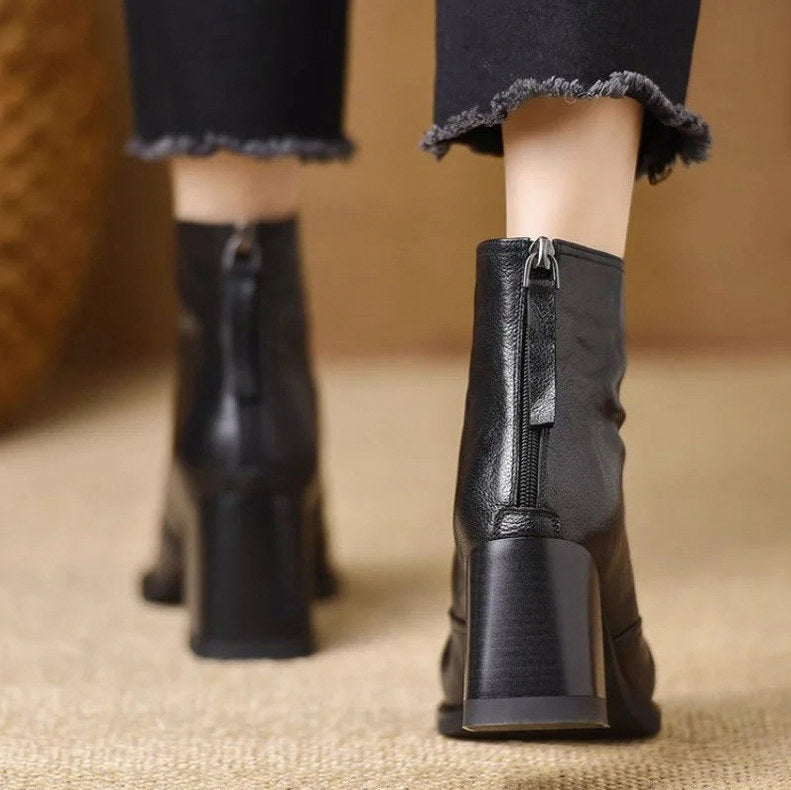 Pointed Toe Block Heel Ankle Boots