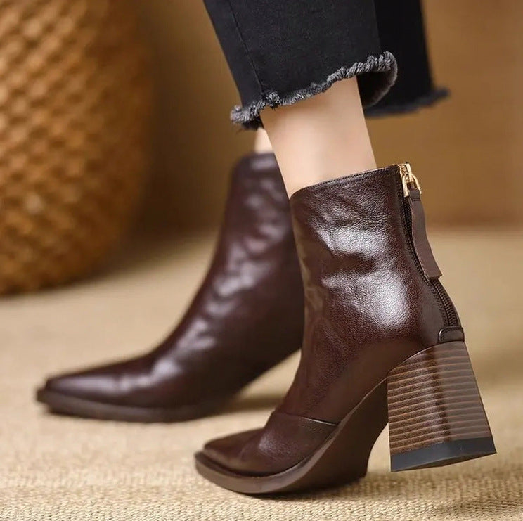 Pointed Toe Block Heel Ankle Boots