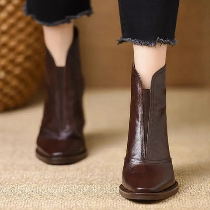 Pointed Toe Block Heel Ankle Boots