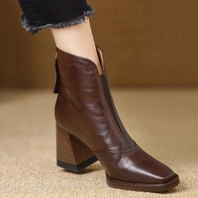Pointed Toe Block Heel Ankle Boots