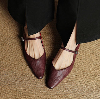 Pointed Toe Mary Jane Flat Mules
