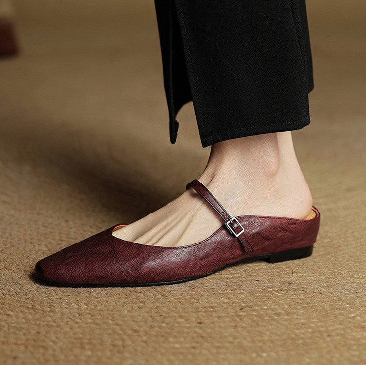 Pointed Toe Mary Jane Flat Mules