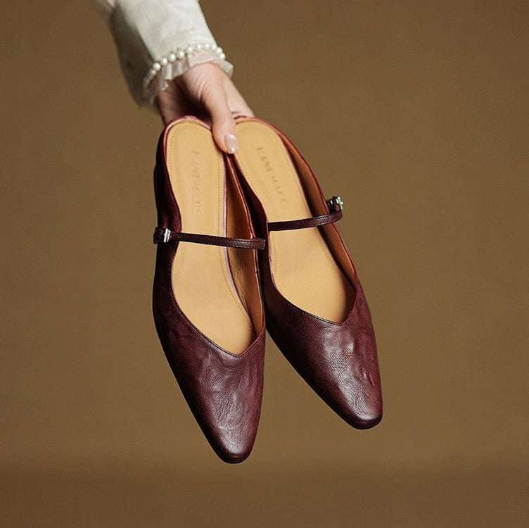 Pointed Toe Mary Jane Flat Mules