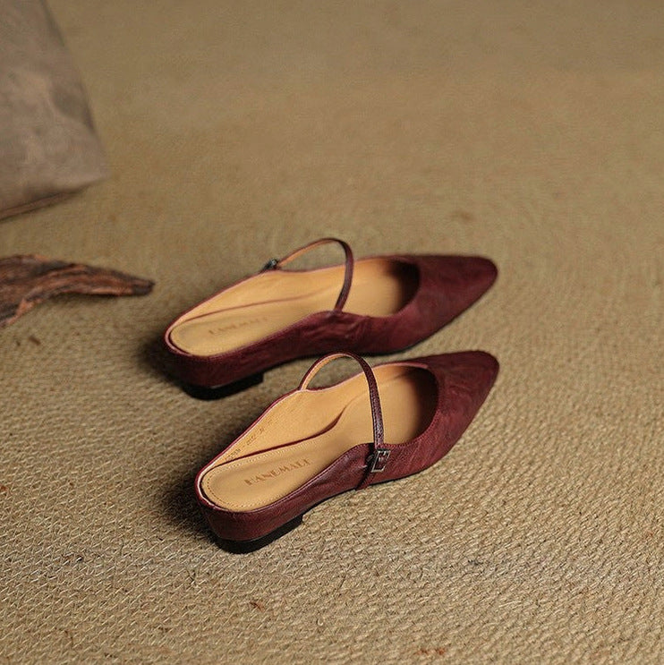 Pointed Toe Mary Jane Flat Mules