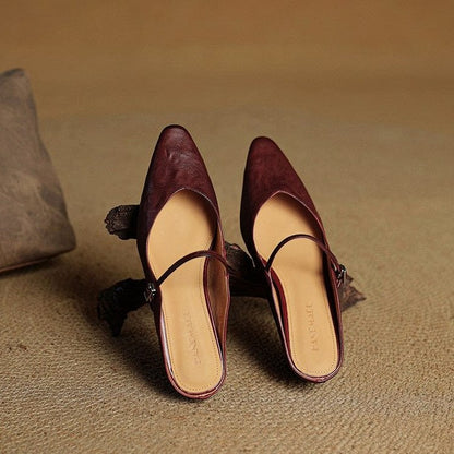 Pointed Toe Mary Jane Flat Mules