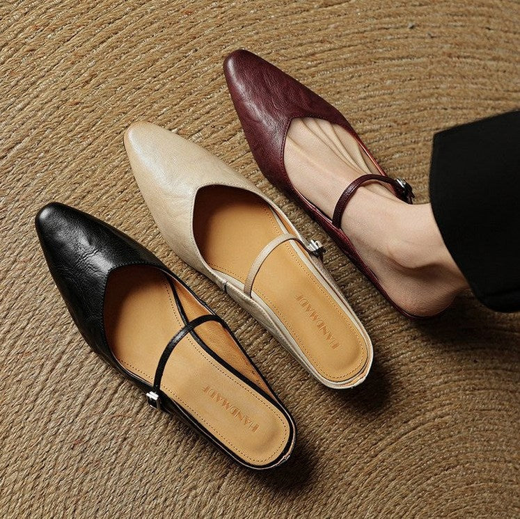 Pointed Toe Mary Jane Flat Mules
