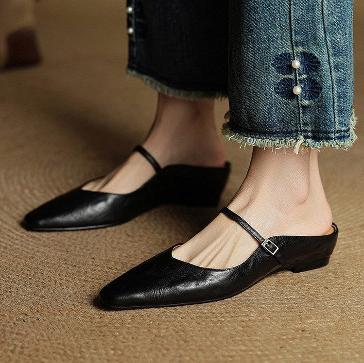 Pointed Toe Mary Jane Flat Mules
