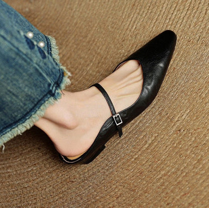 Pointed Toe Mary Jane Flat Mules