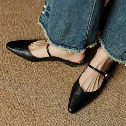 Pointed Toe Mary Jane Flat Mules