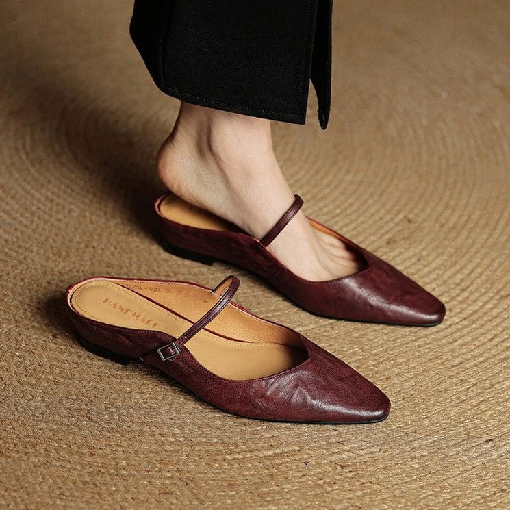 Pointed Toe Mary Jane Flat Mules
