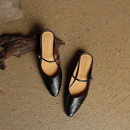 Pointed Toe Mary Jane Flat Mules