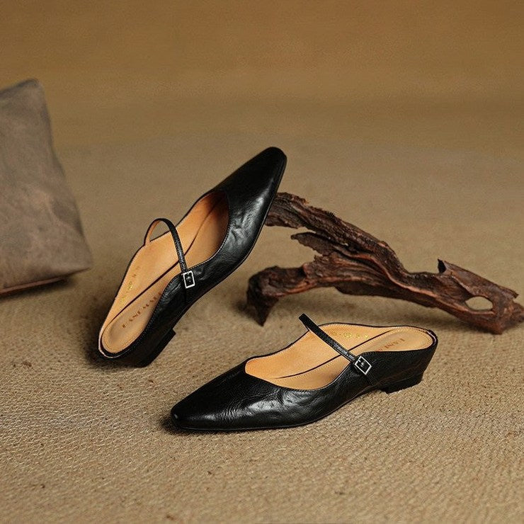 Pointed Toe Mary Jane Flat Mules