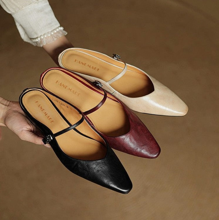 Pointed Toe Mary Jane Flat Mules