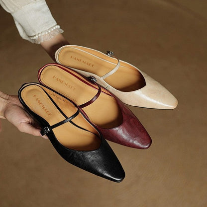 Pointed Toe Mary Jane Flat Mules