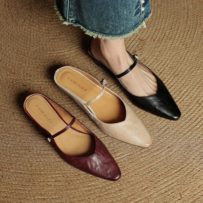 Pointed Toe Mary Jane Flat Mules