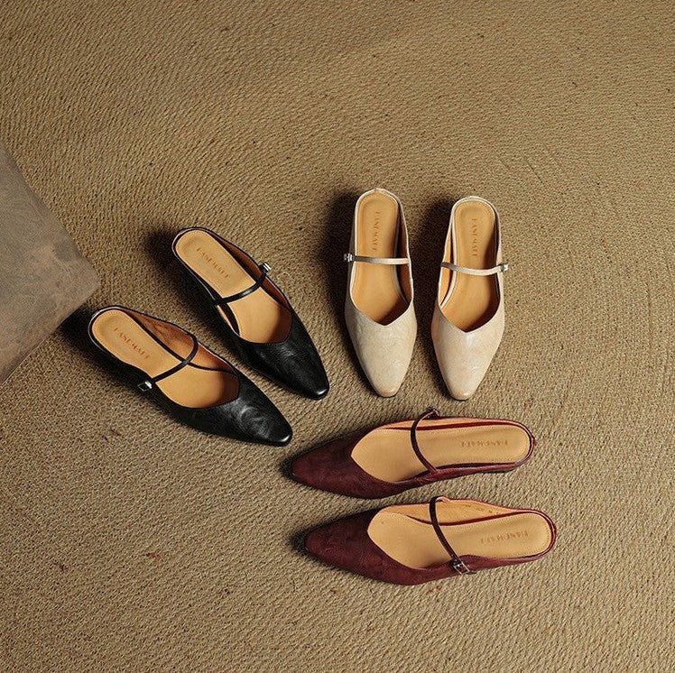 Pointed Toe Mary Jane Flat Mules