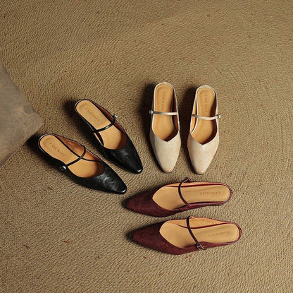 Pointed Toe Mary Jane Flat Mules
