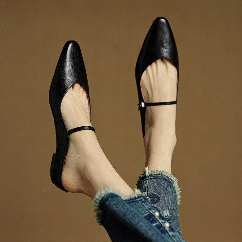 Pointed Toe Mary Jane Flat Mules
