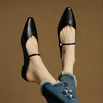 Pointed Toe Mary Jane Flat Mules