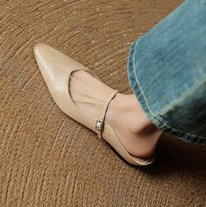Pointed Toe Mary Jane Flat Mules