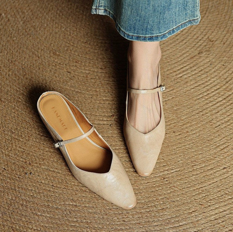 Pointed Toe Mary Jane Flat Mules