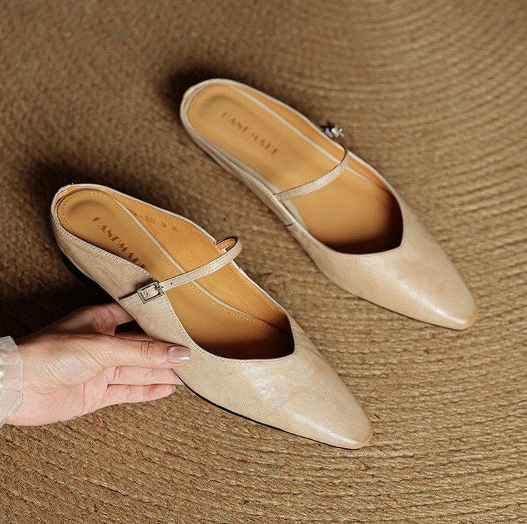 Pointed Toe Mary Jane Flat Mules