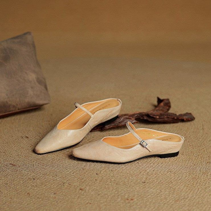 Pointed Toe Mary Jane Flat Mules