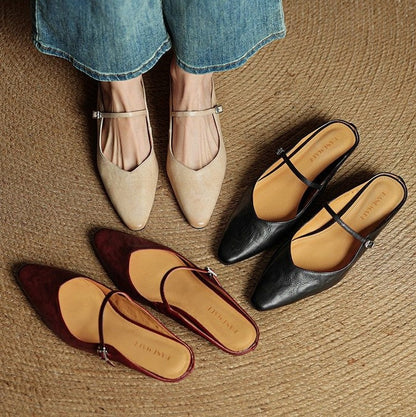 Pointed Toe Mary Jane Flat Mules